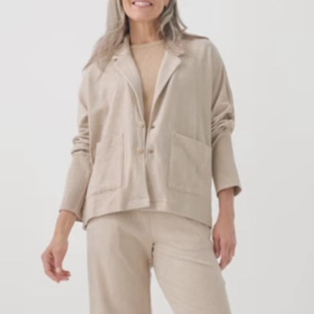Pact Organic Cotton Airplane Blazer Women’s Large Wheat Heather Relaxed Travel